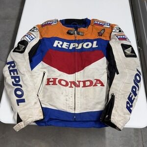 Vintage Honda Repsol Racing Jacket White Blue Red Moto Biker Coat Mens Large